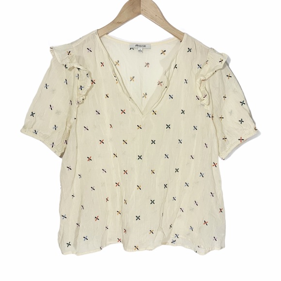 Madewell Tops - 🎄 3/$15 Madewell Embroidered Ruffle Sleeve Top L
